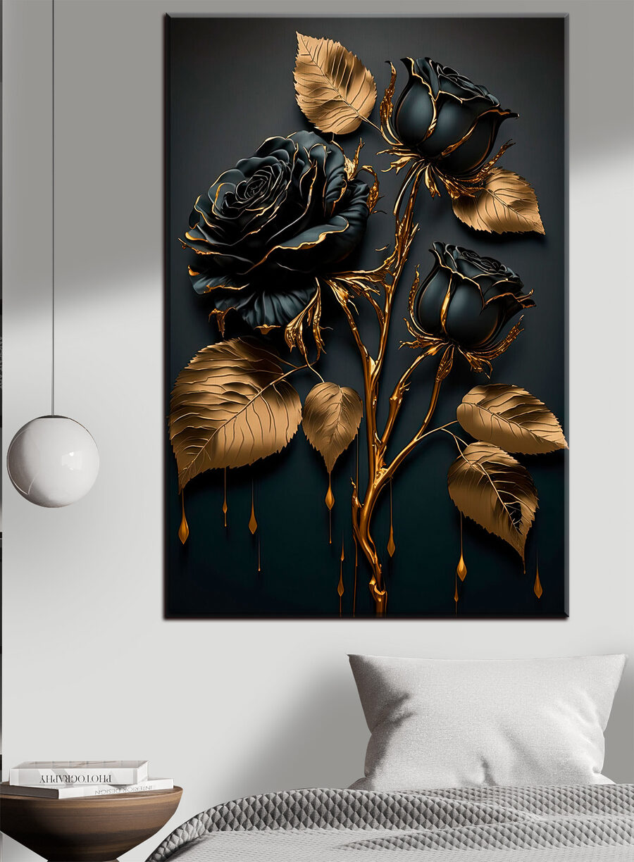 Rosas pretas com dourado num interior