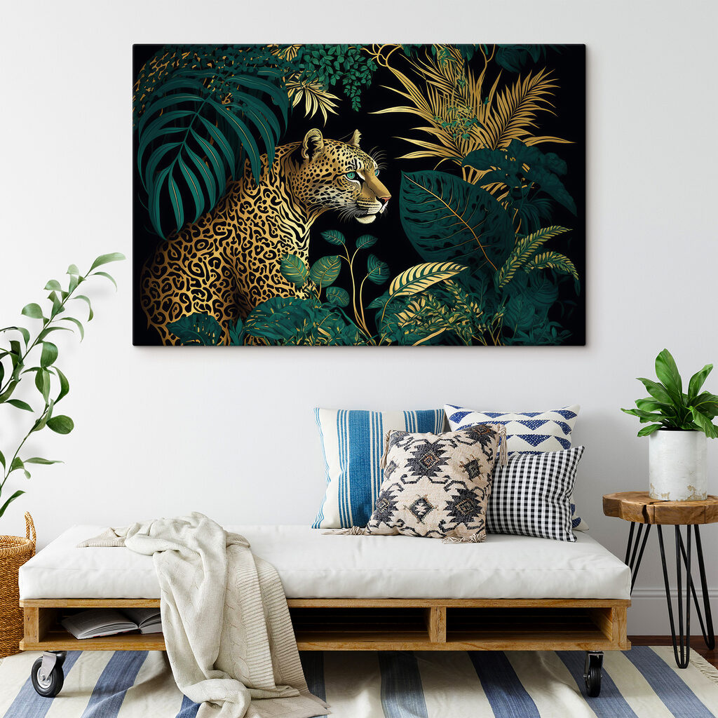 Leopardo entre folhas douradas — interior 4