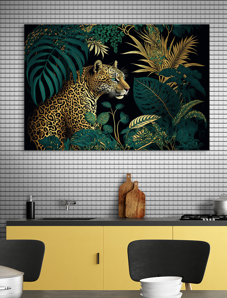 Leopardo entre folhas douradas — interior 2
