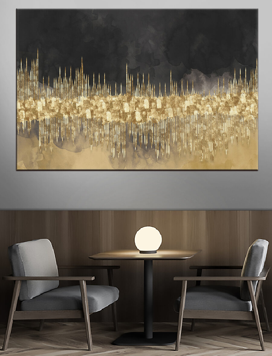 Linhas douradas sobre preto — interior 1