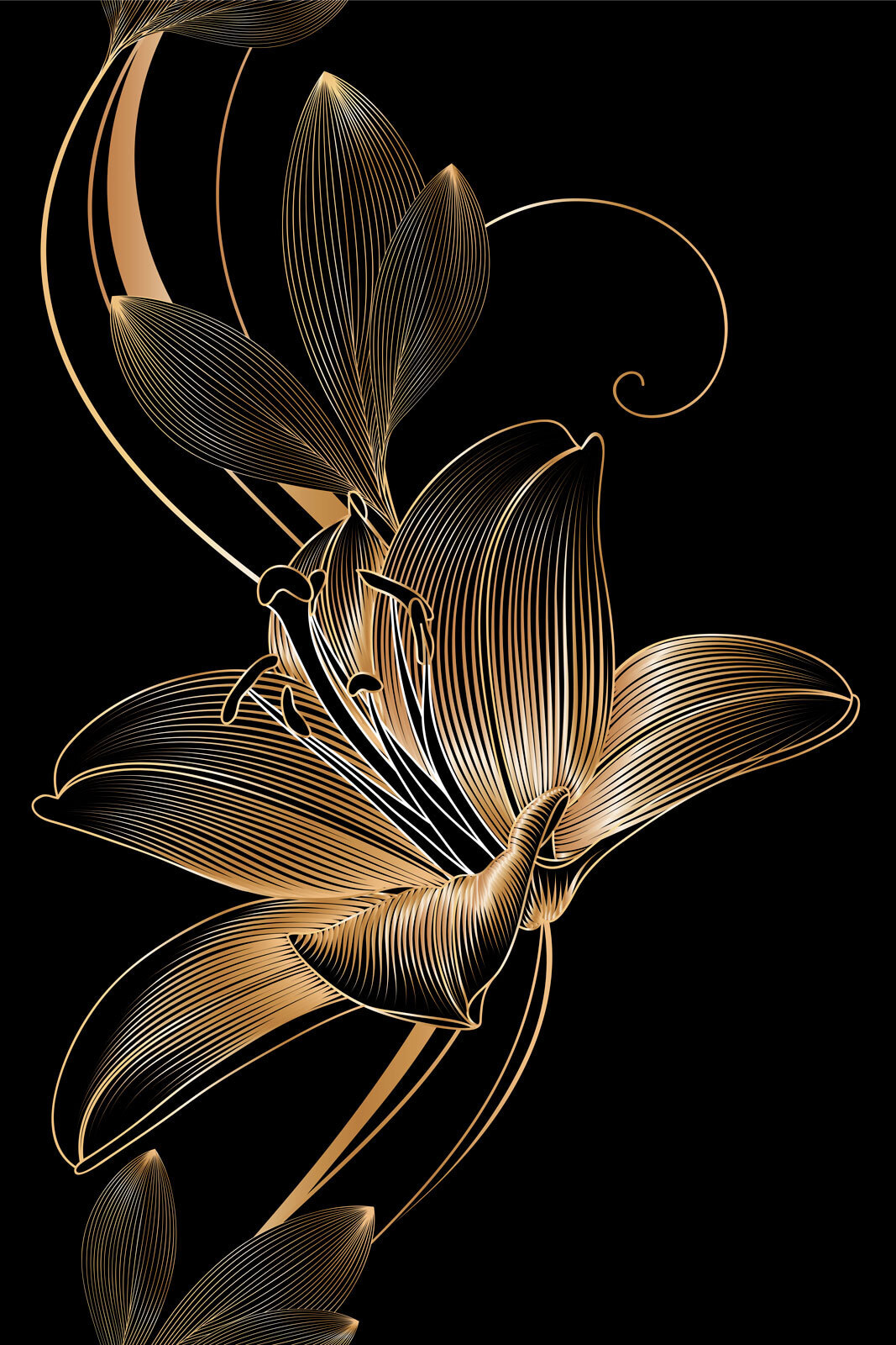 Flores em linhas douradas — design completo