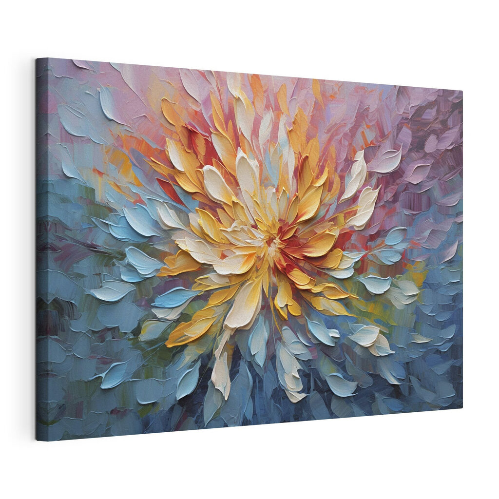 Flor em leque colorido, tela esticada e borda contínua
