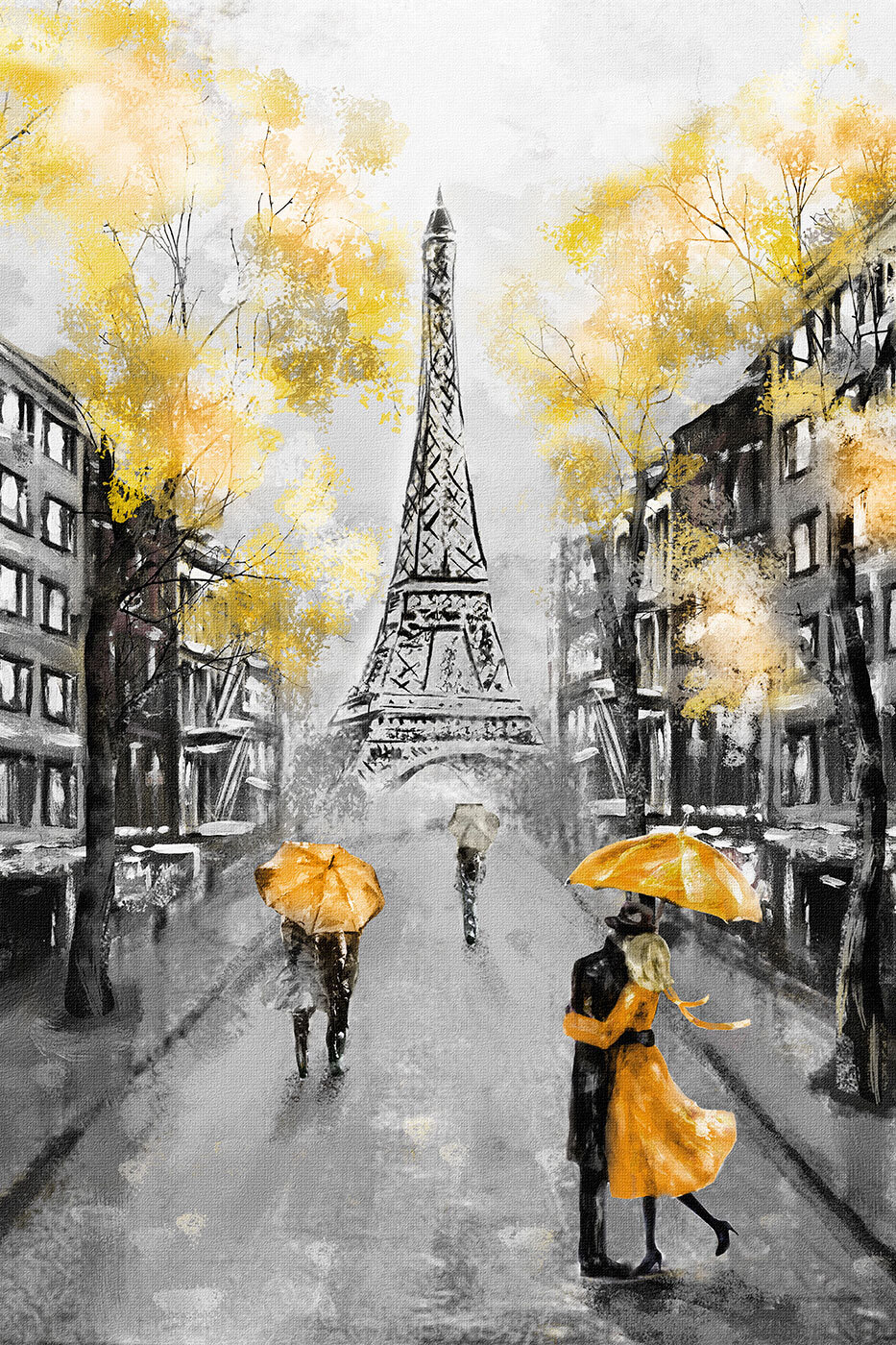 Guarda-chuvas amarelos em Paris — design completo