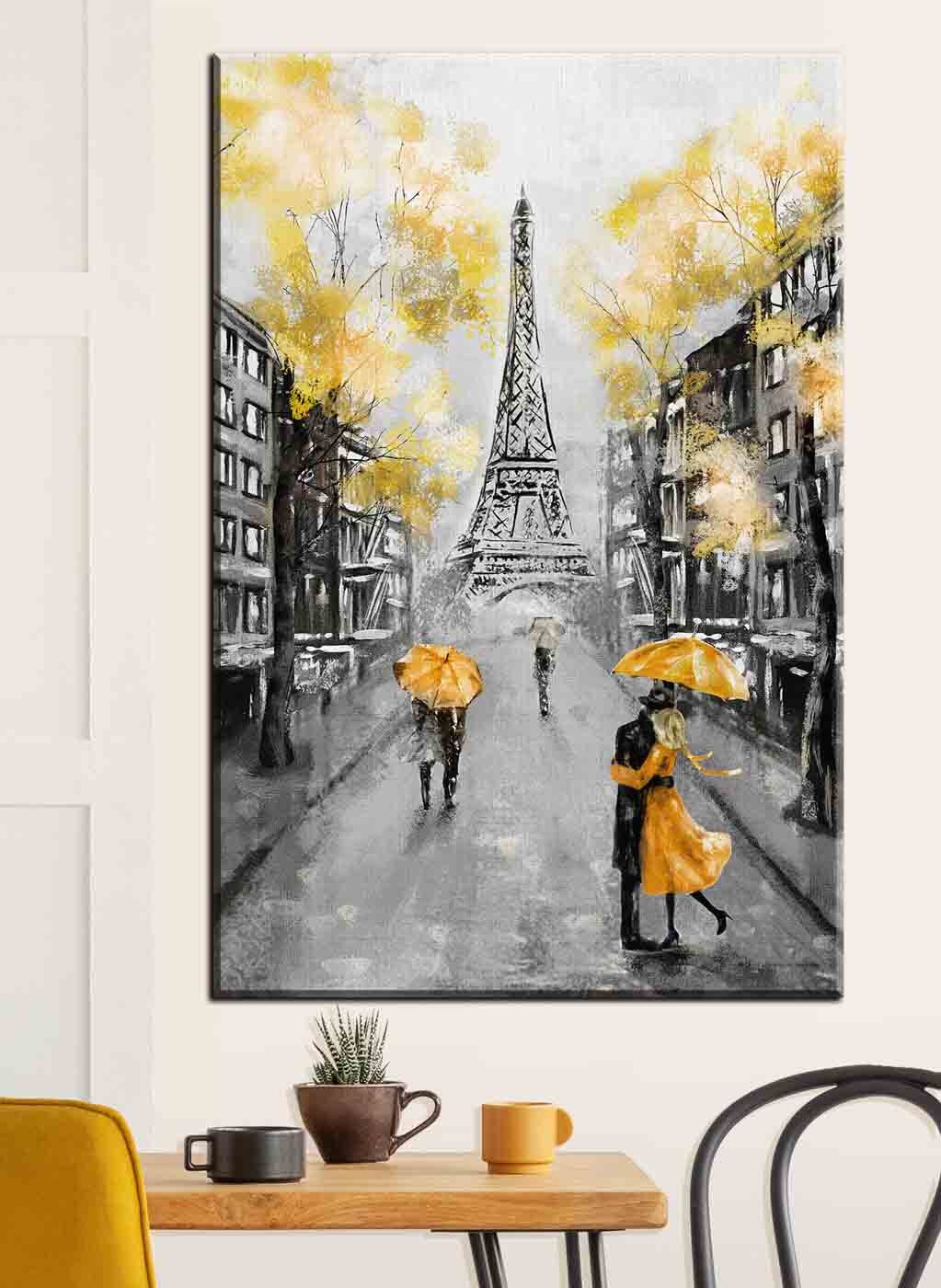 Guarda-chuvas amarelos em Paris num interior
