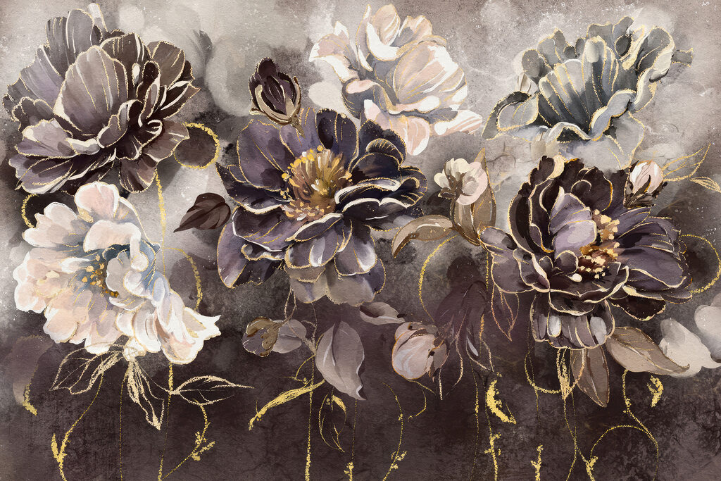 Flores em cinzentos profundos — design completo