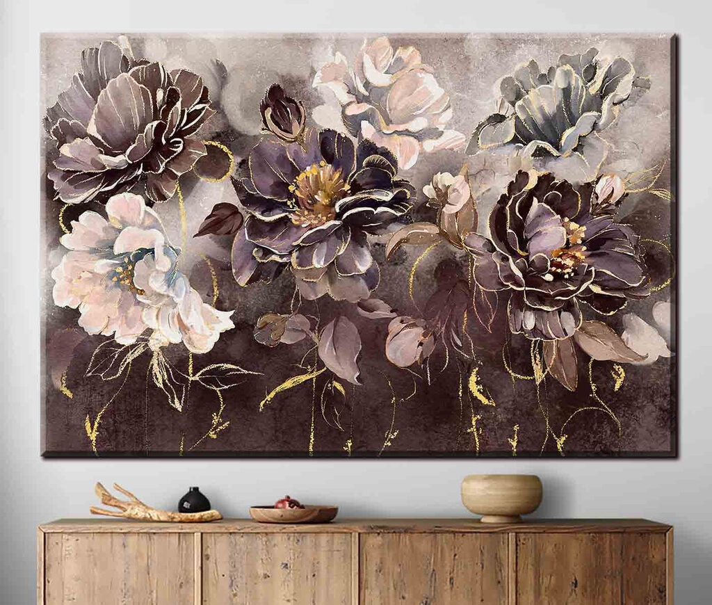Flores em cinzentos profundos — interior 1