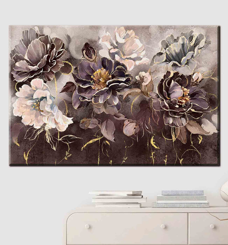 Flores em cinzentos profundos — interior 3