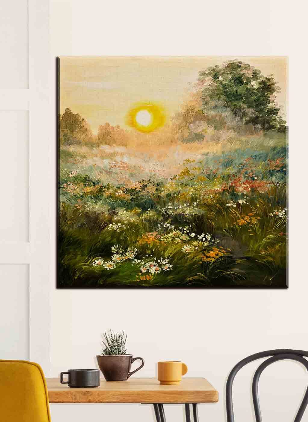 Entardecer sobre flores — interior 1