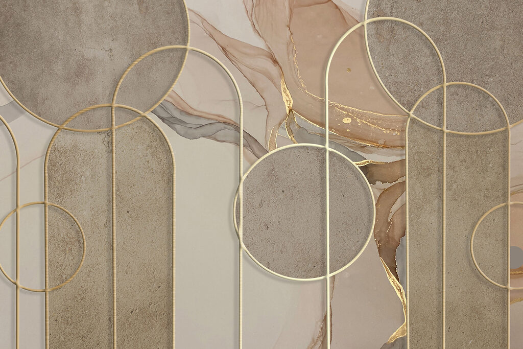 Arcos dourados sobre areia — design completo