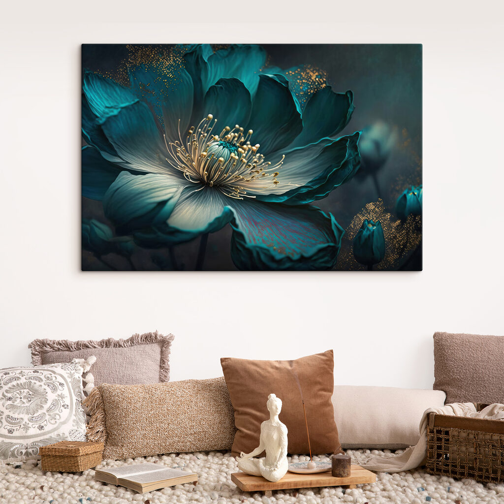 Flor turquesa de perto — interior 4