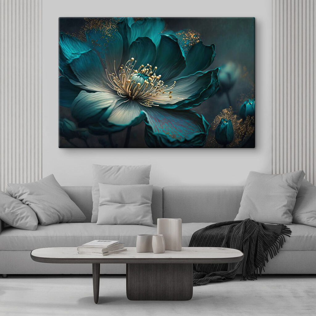 Flor turquesa de perto — interior 5