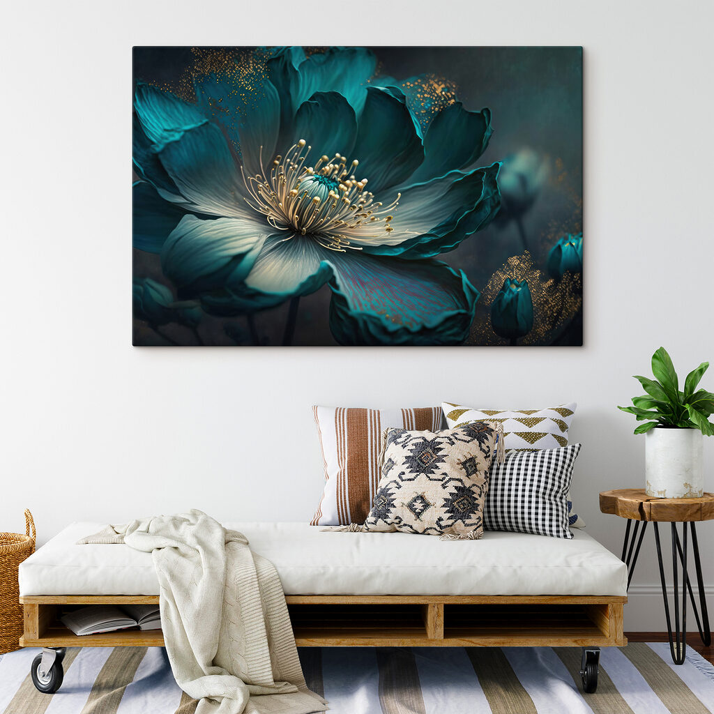 Flor turquesa de perto — interior 6