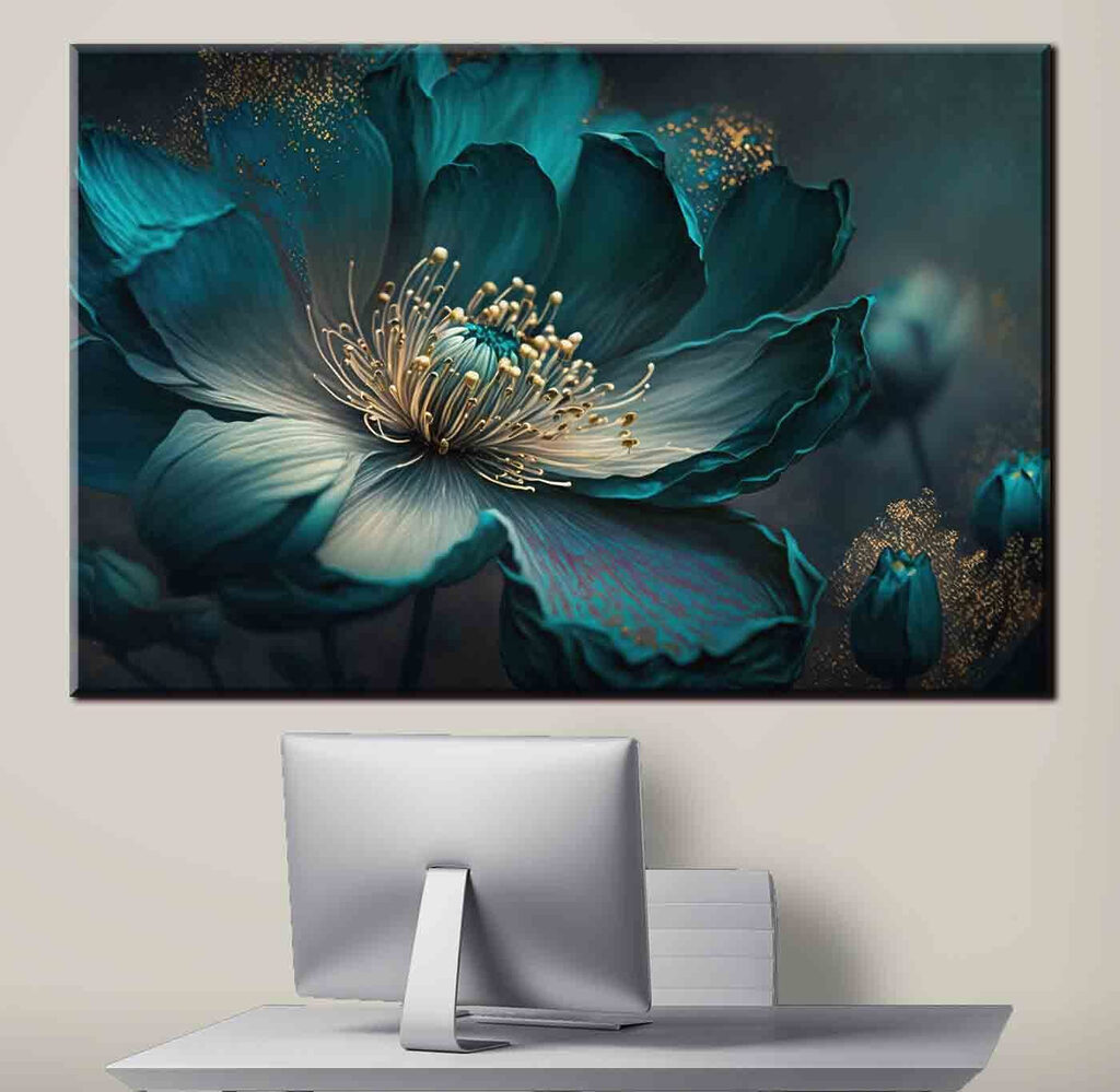 Flor turquesa de perto — interior 3