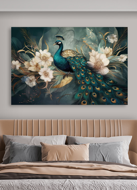 Pavão entre flores brancas — interior 2