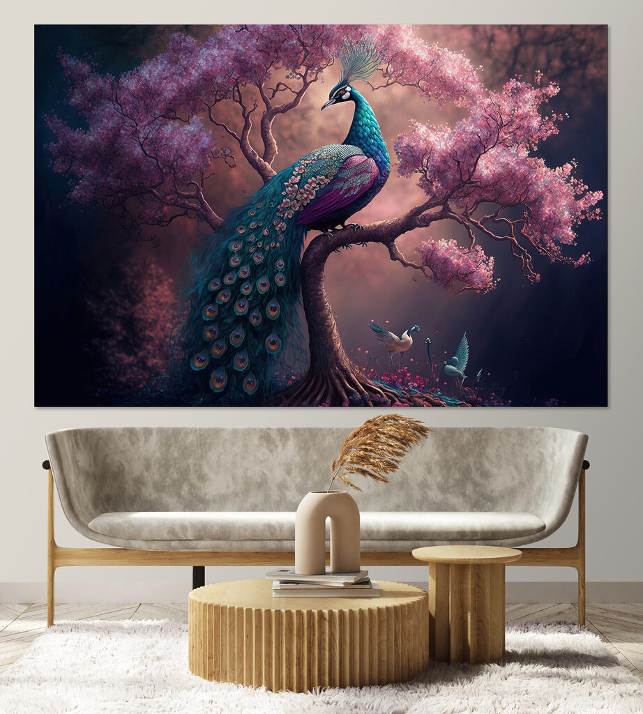 Pavão entre árvores cor-de-rosa — interior 2