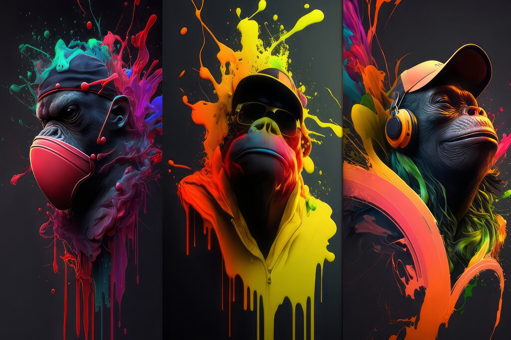Macacos em cor salpicada — design completo