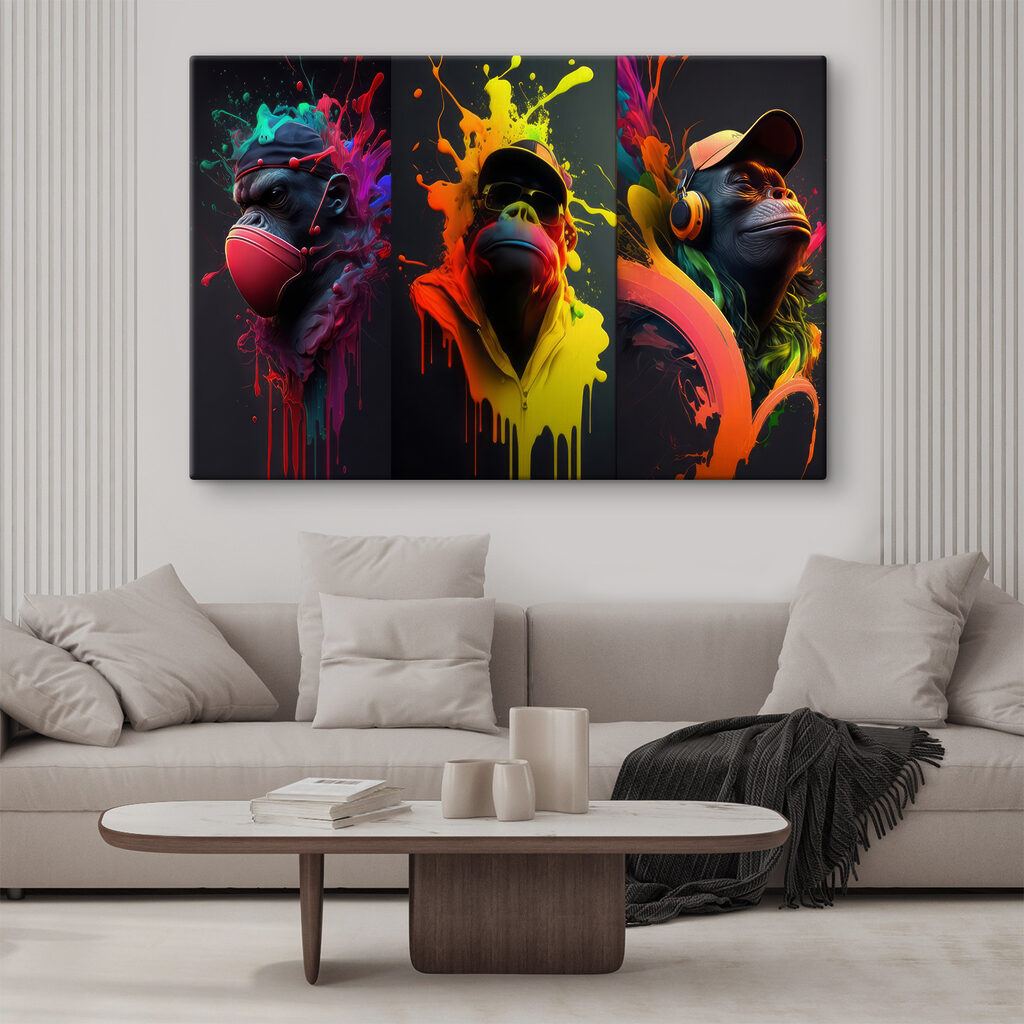 Macacos em cor salpicada — interior 3