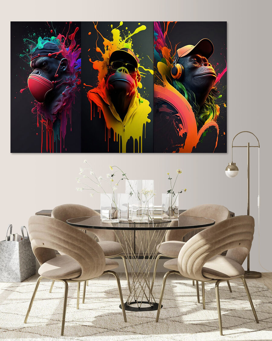 Macacos em cor salpicada — interior 2