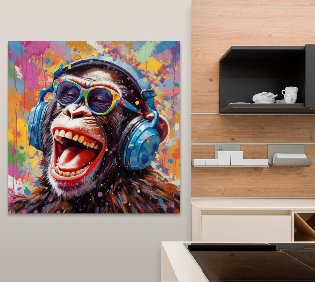 Macaco a rir num interior
