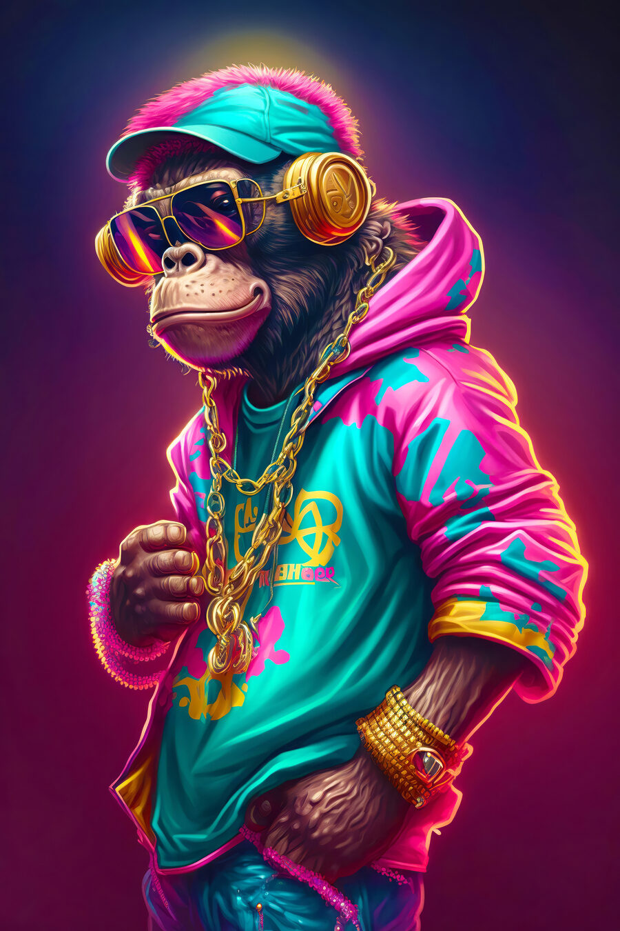 Macaco com capuz néon — design completo