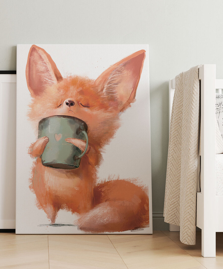 Raposa com uma caneca num interior