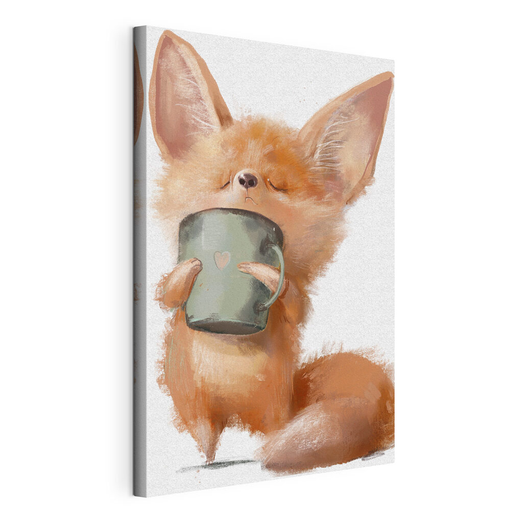 Raposa com uma caneca, tela esticada e borda contínua
