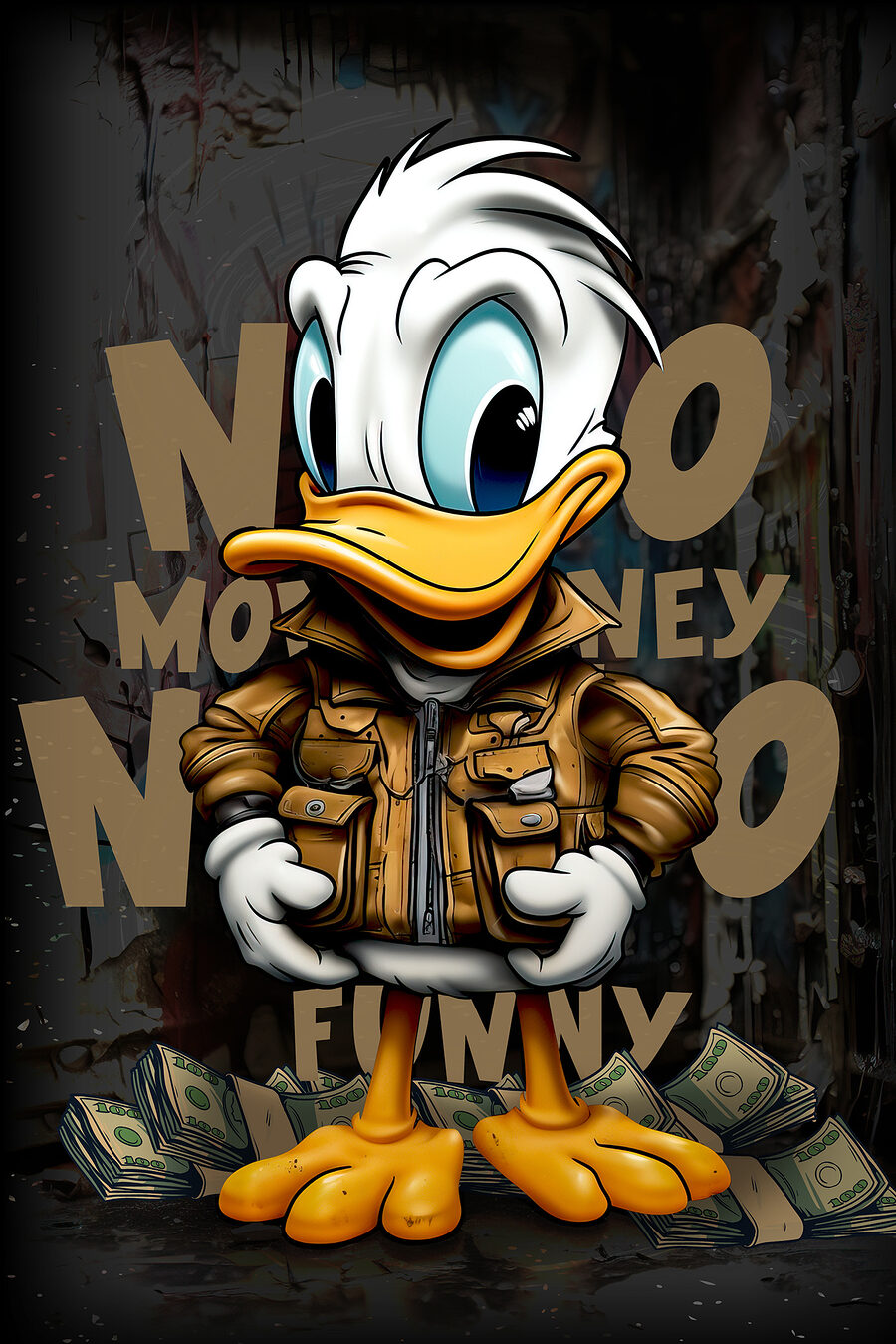 Pato entre letras douradas — design completo