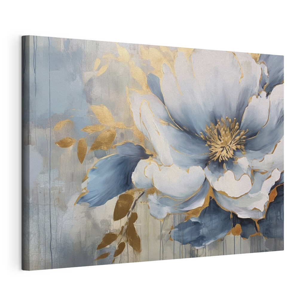 Flor de sombras azuis, tela esticada e borda contínua