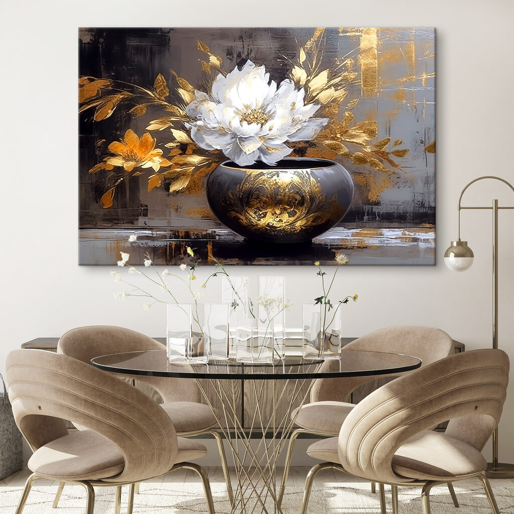 Flor branca, vaso dourado — interior 4
