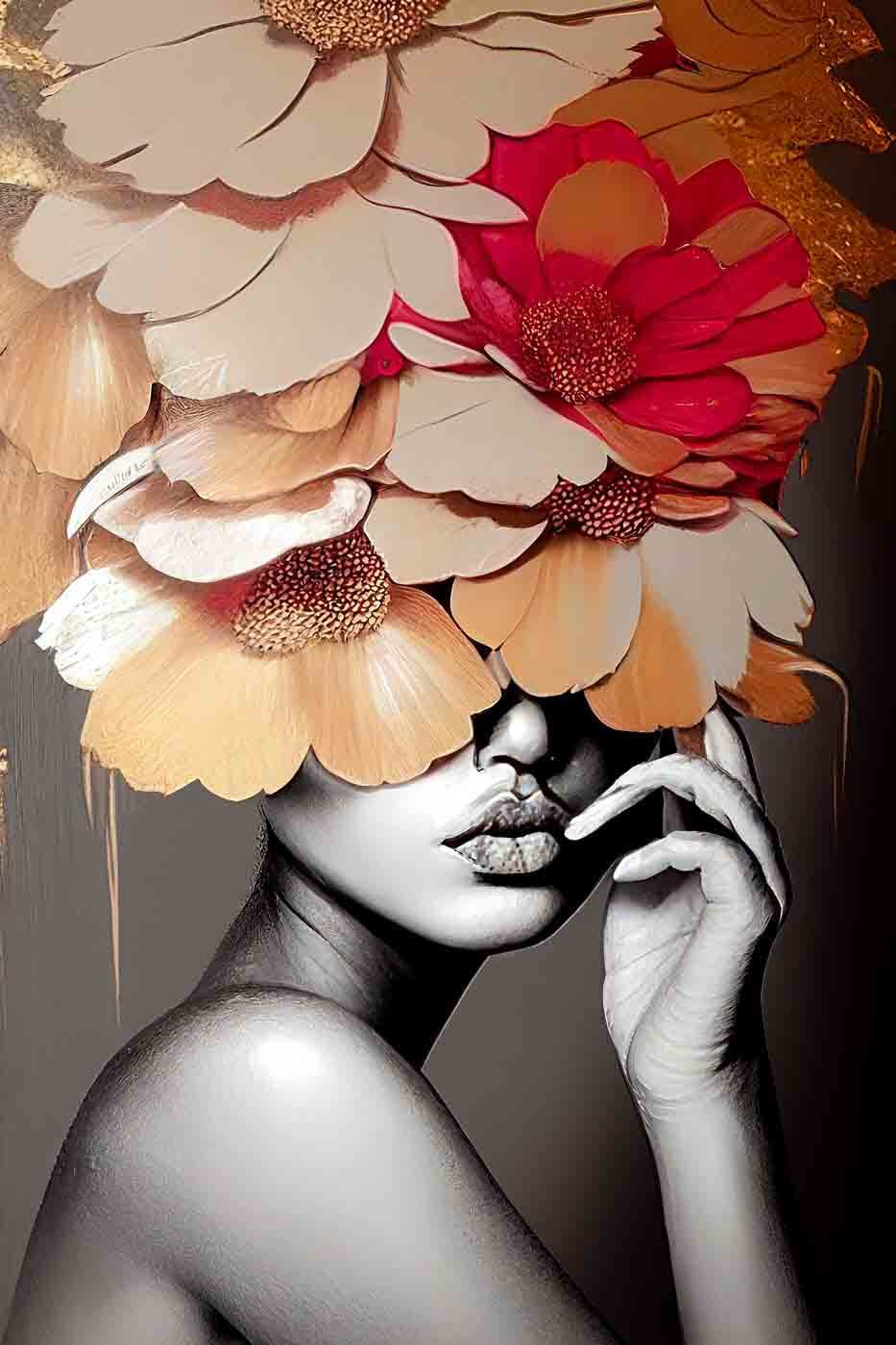 Rosto oculto sob flores — design completo