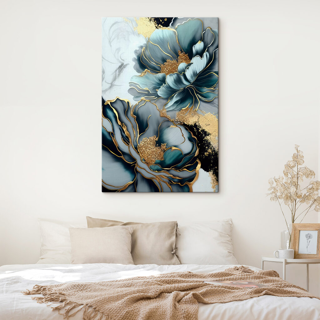 Flores azuis, margens douradas — interior 4