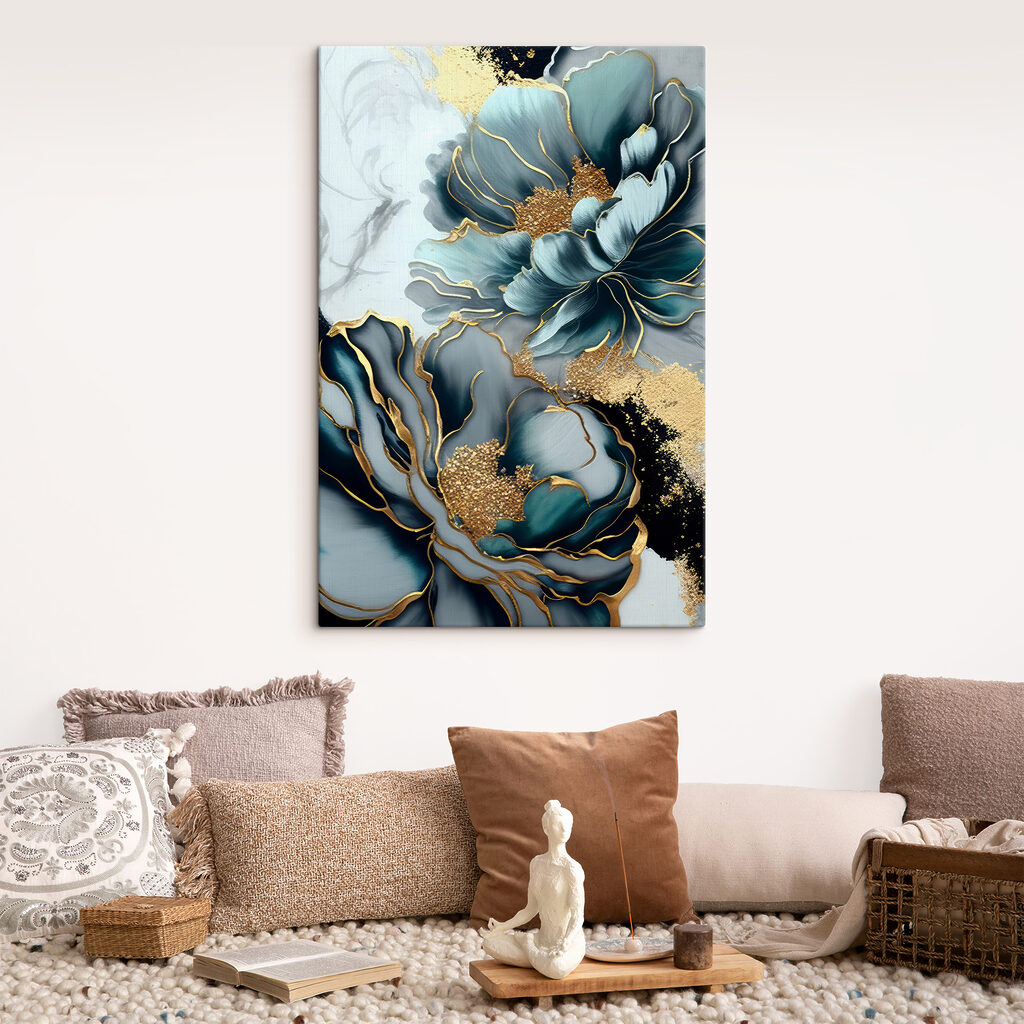 Flores azuis, margens douradas — interior 5