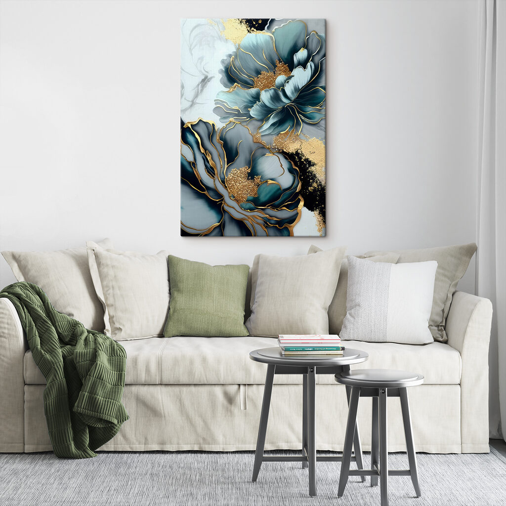 Flores azuis, margens douradas — interior 6