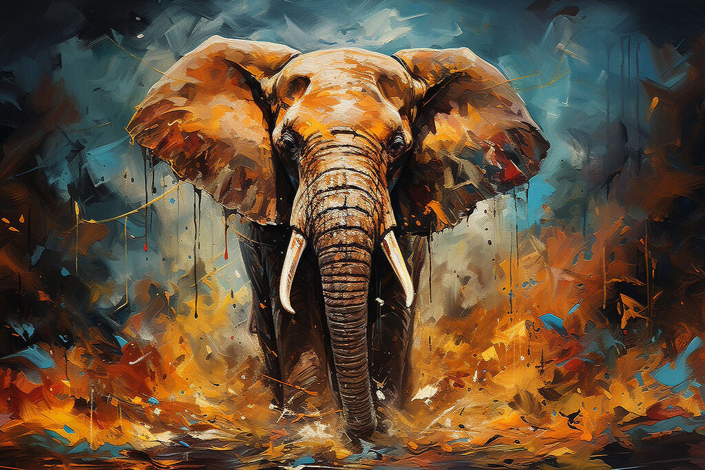 Elefante em tinta laranja — design completo