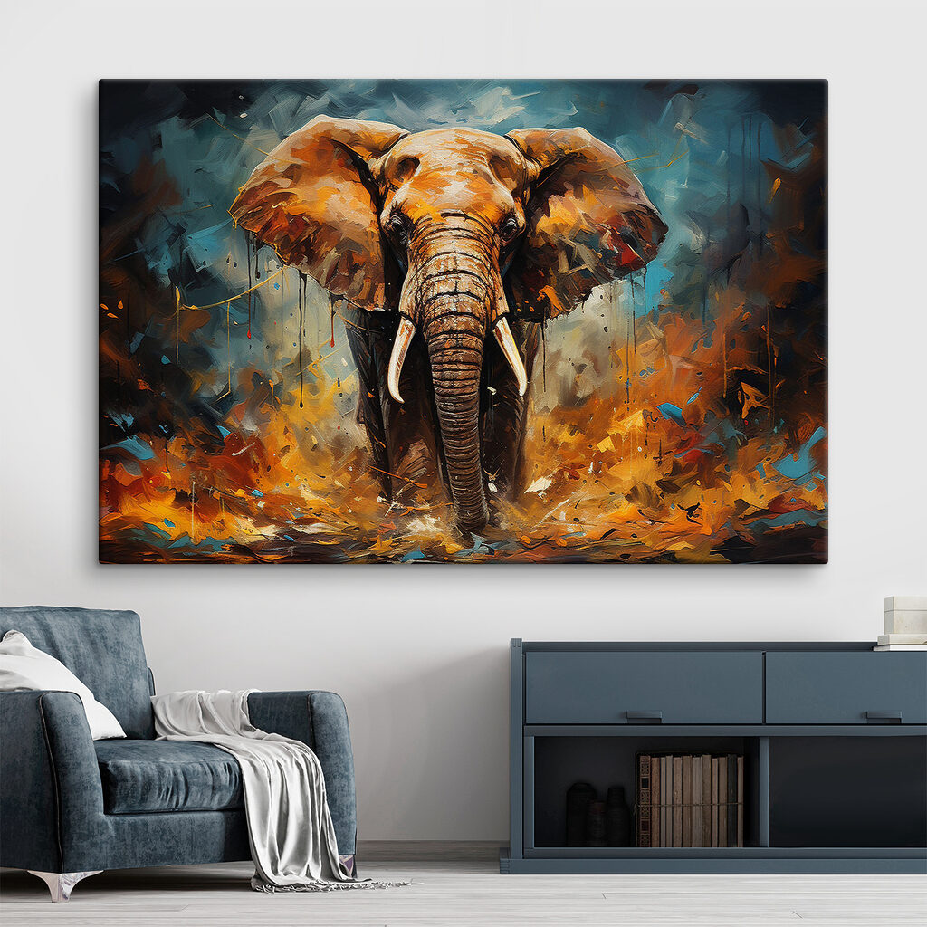 Elefante em tinta laranja — interior 2
