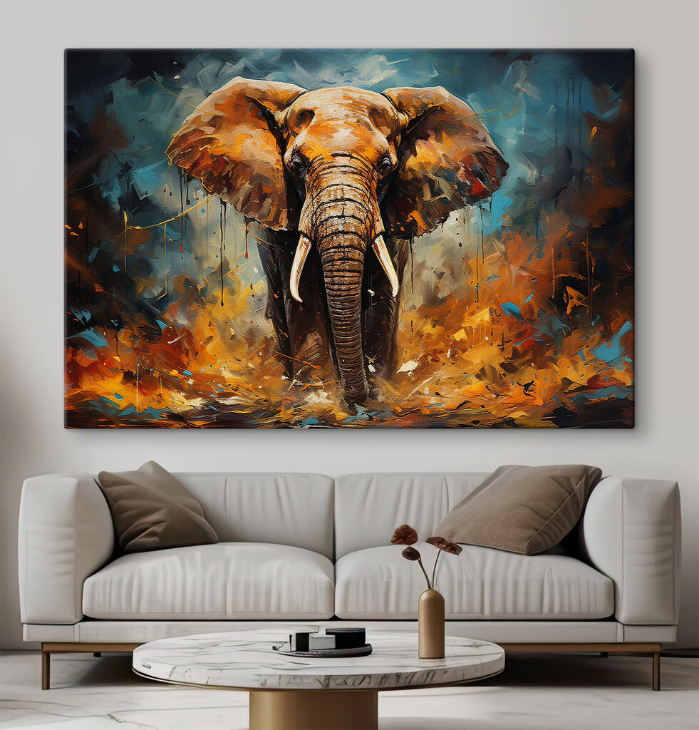 Elefante em tinta laranja — interior 5