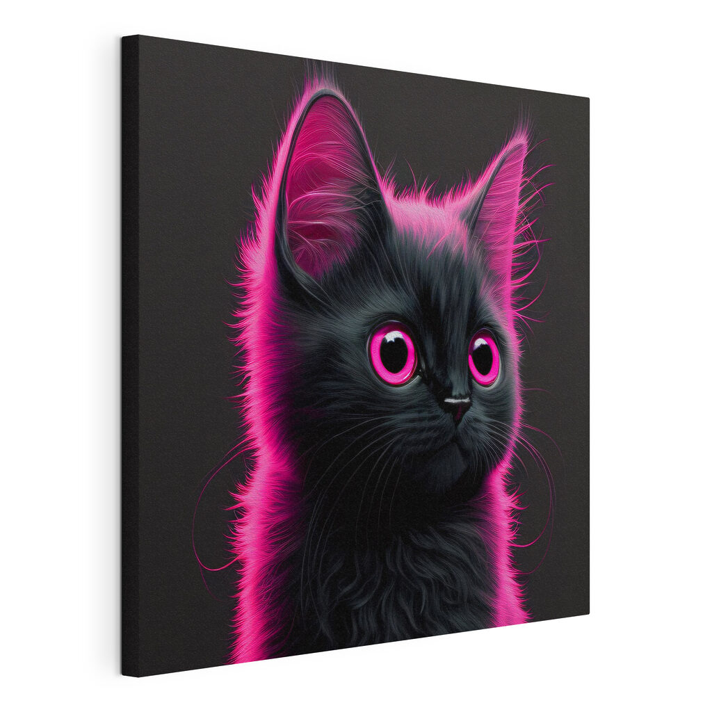 Gatinho em néon rosa, tela esticada e borda contínua