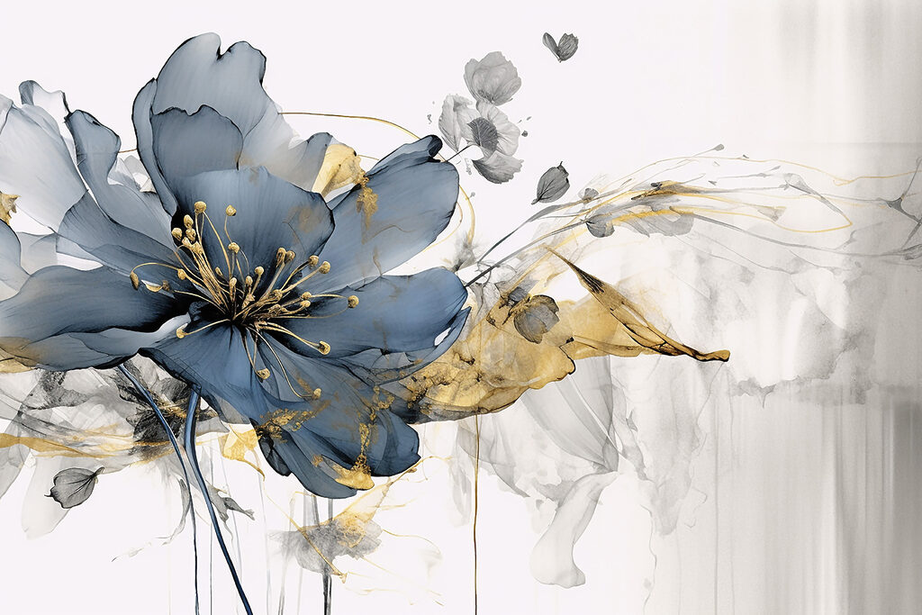 Flor azul entre linhas — design completo