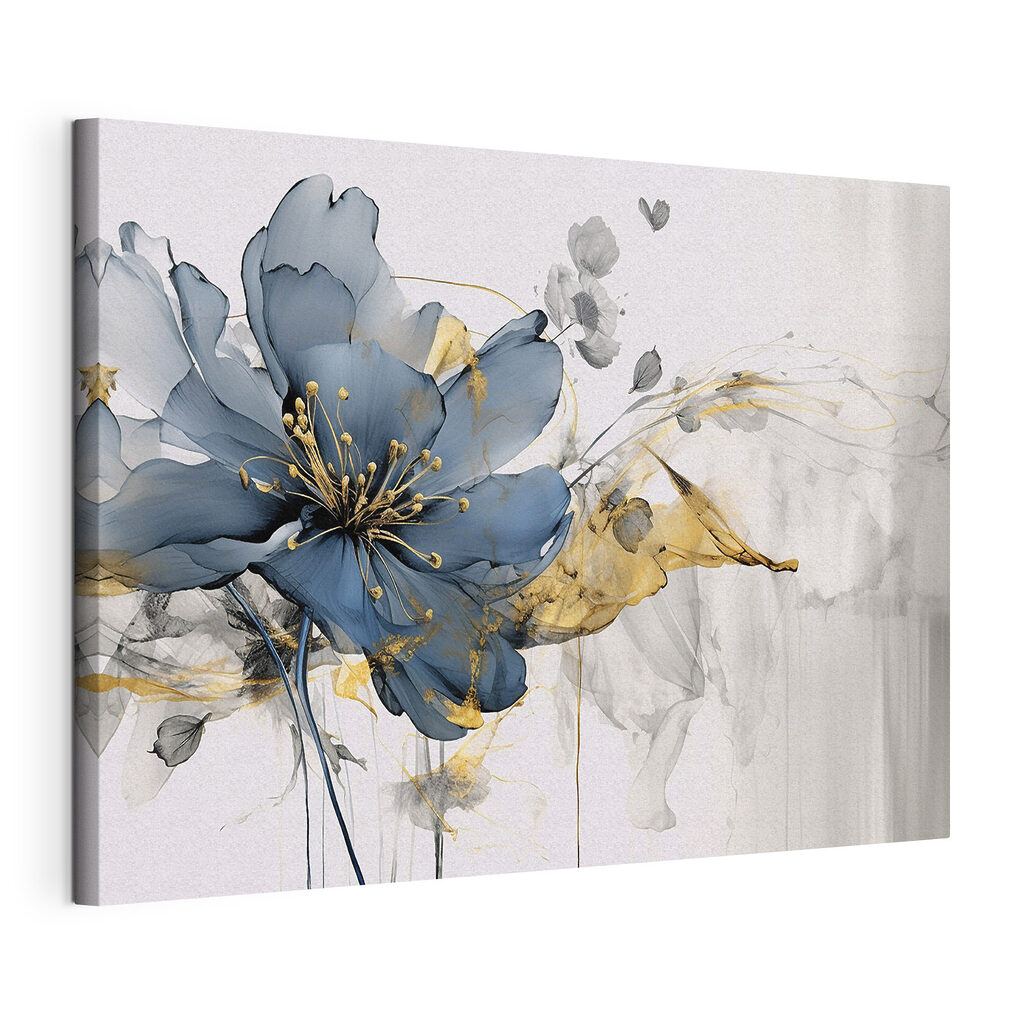 Flor azul entre linhas, tela esticada e borda contínua