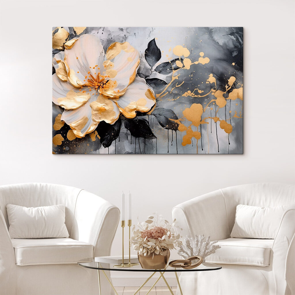 Flor entre salpicos dourados — interior 3