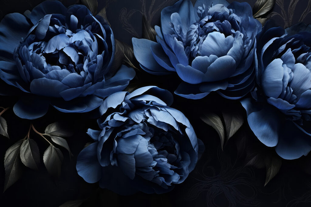 Peónias em azul-noite — design completo