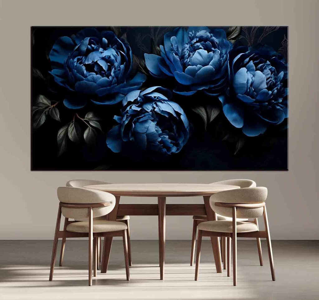 Peónias em azul-noite — interior 1