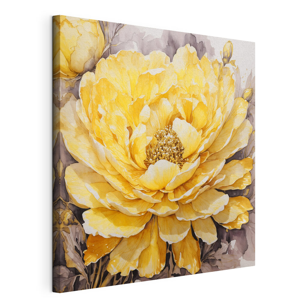 Flor amarela grande, tela esticada e borda contínua