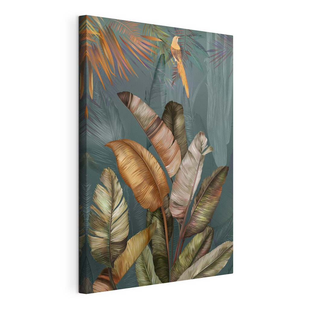 Folhas tropicais em cobre, tela esticada e borda contínua
