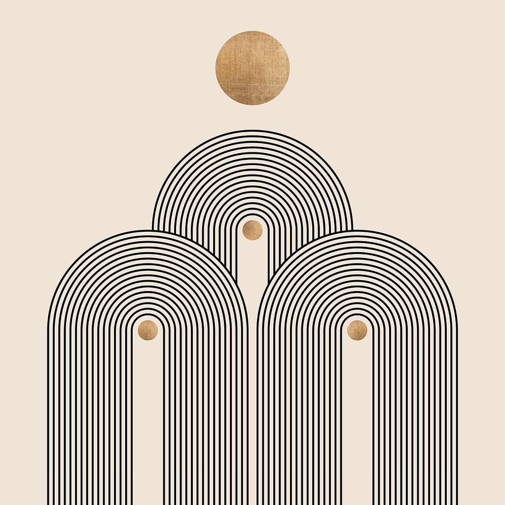 Arcos sob sol dourado — design completo