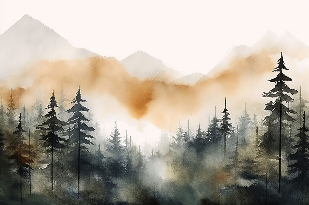 Abetos e montanhas ocre — design completo