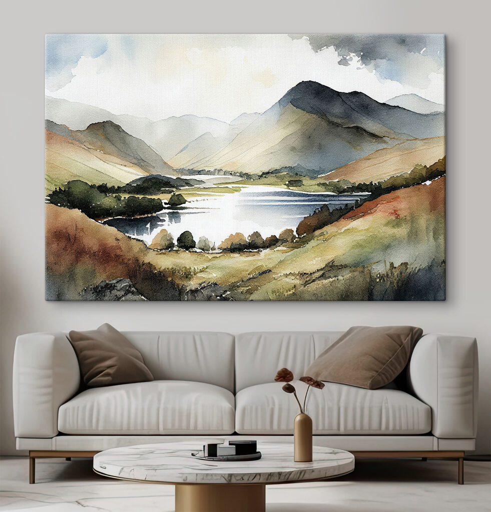 Lago montanhoso em aguarela — interior 1