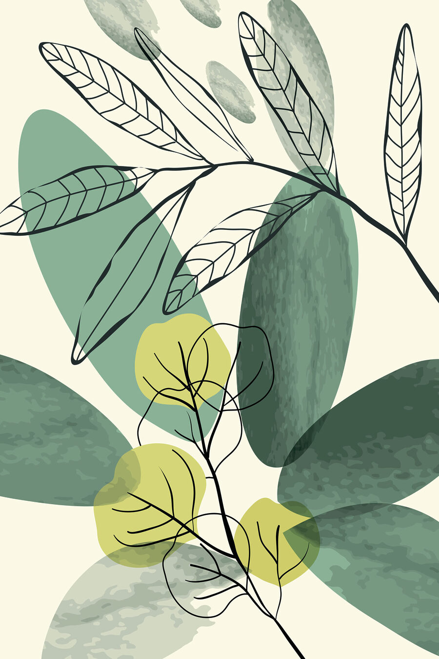 Folhas verdes em contornos — design completo