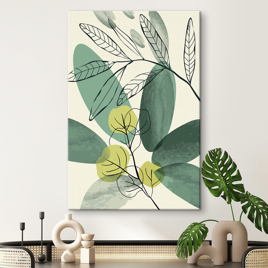 Folhas verdes em contornos num interior