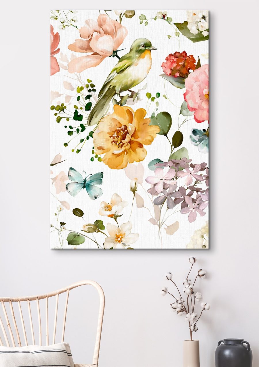 Pássaro entre flores claras — interior 2